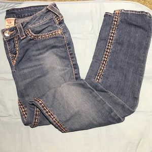 True religion distressed jean with pink stitching